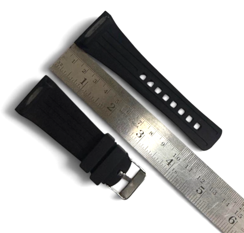 30mm Black Rubber Watch Band Premium Silicone Rubber Strap