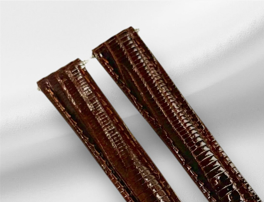 12mm Long D-BROWN 100% Real Lizard Watch Band Padded Watch Band With Gold Buckle