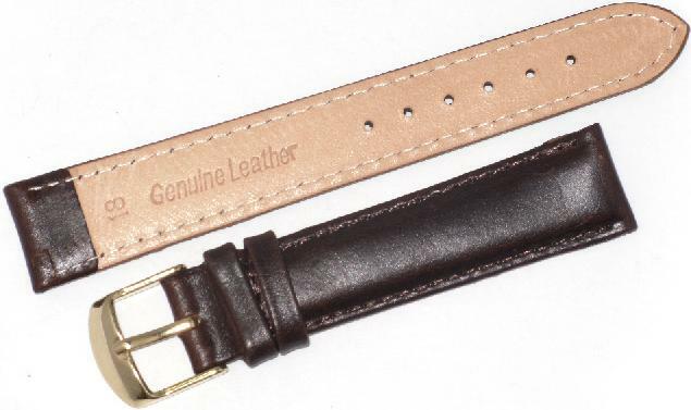 Watch Band Genuine Leather D.Brown Padded,Stitched 16mm,18mm, 20mm