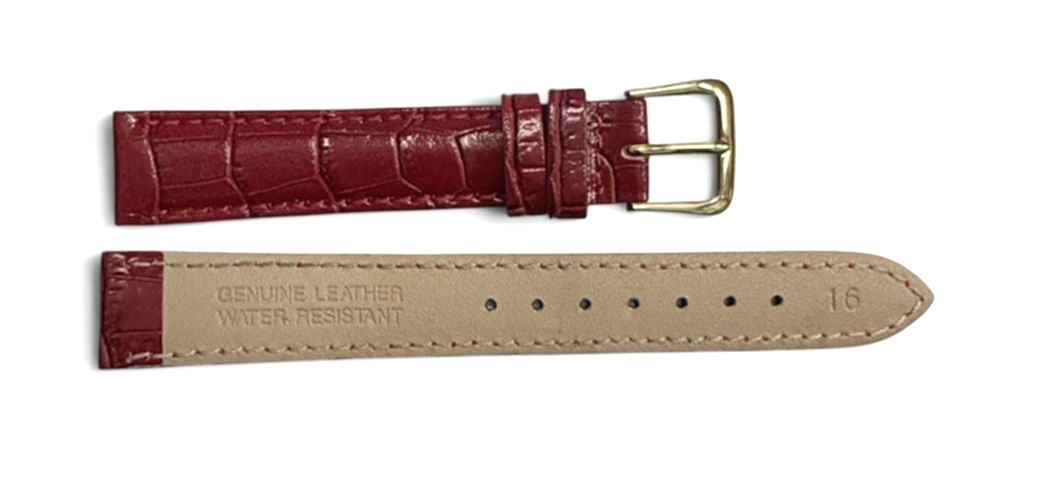 Watch Band Genuine Leather Red Alligator Grain,Padded,Stitched 16mm