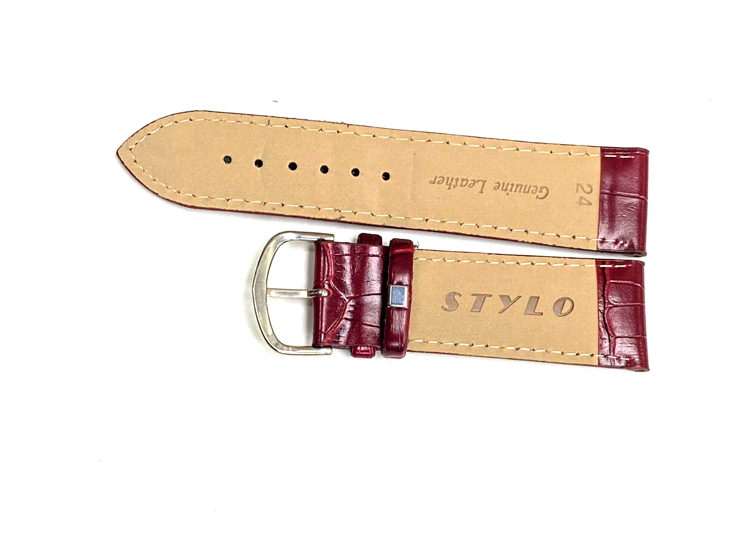 Watch Bands Stitched Alligator Grain Padded Genuine Leather Of Size 24MM
