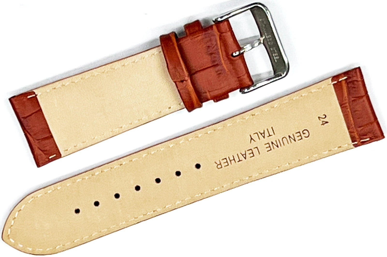 24 MM Genuine Leather Aligator Padded Light Brown Watch Lot of 6 Bands