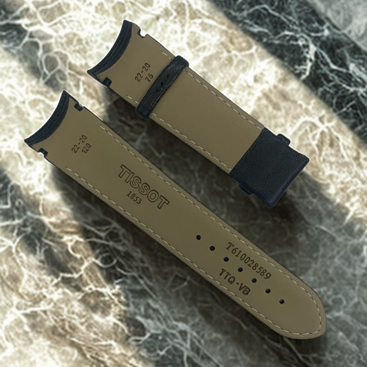 Tissot T610028614 Black Leather - Watch Band 24mm Lug 22mm Buckle -Orange Stitch