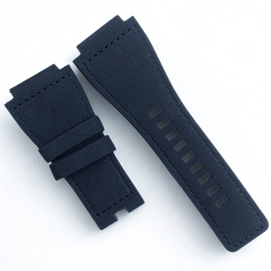 35mm Bell & Ross Style Velvet Leather Watch Strap – Navy Blue w/ Blue Stitching