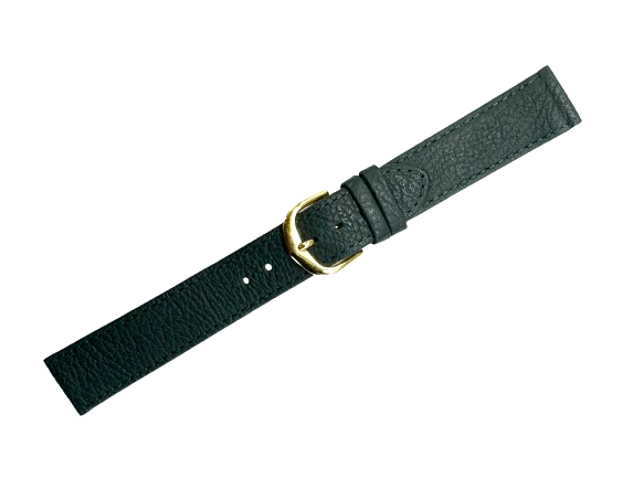 18 MM Flat D.Green Genuine Leather Plain Grain Watch Band, Stitched (A1 Quality)