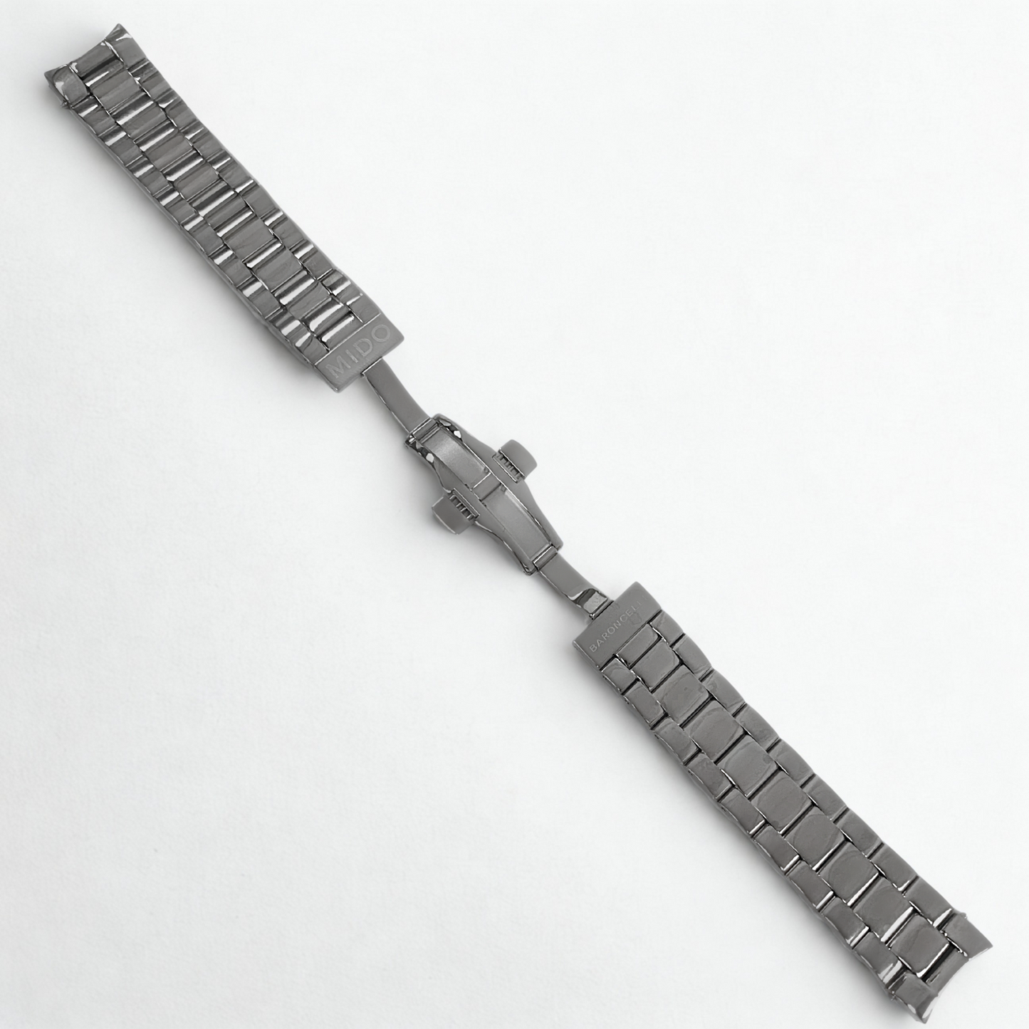 Silver Stainless Steel Watch Band - 20mm Bracelet w/ Curved End Links for Mido