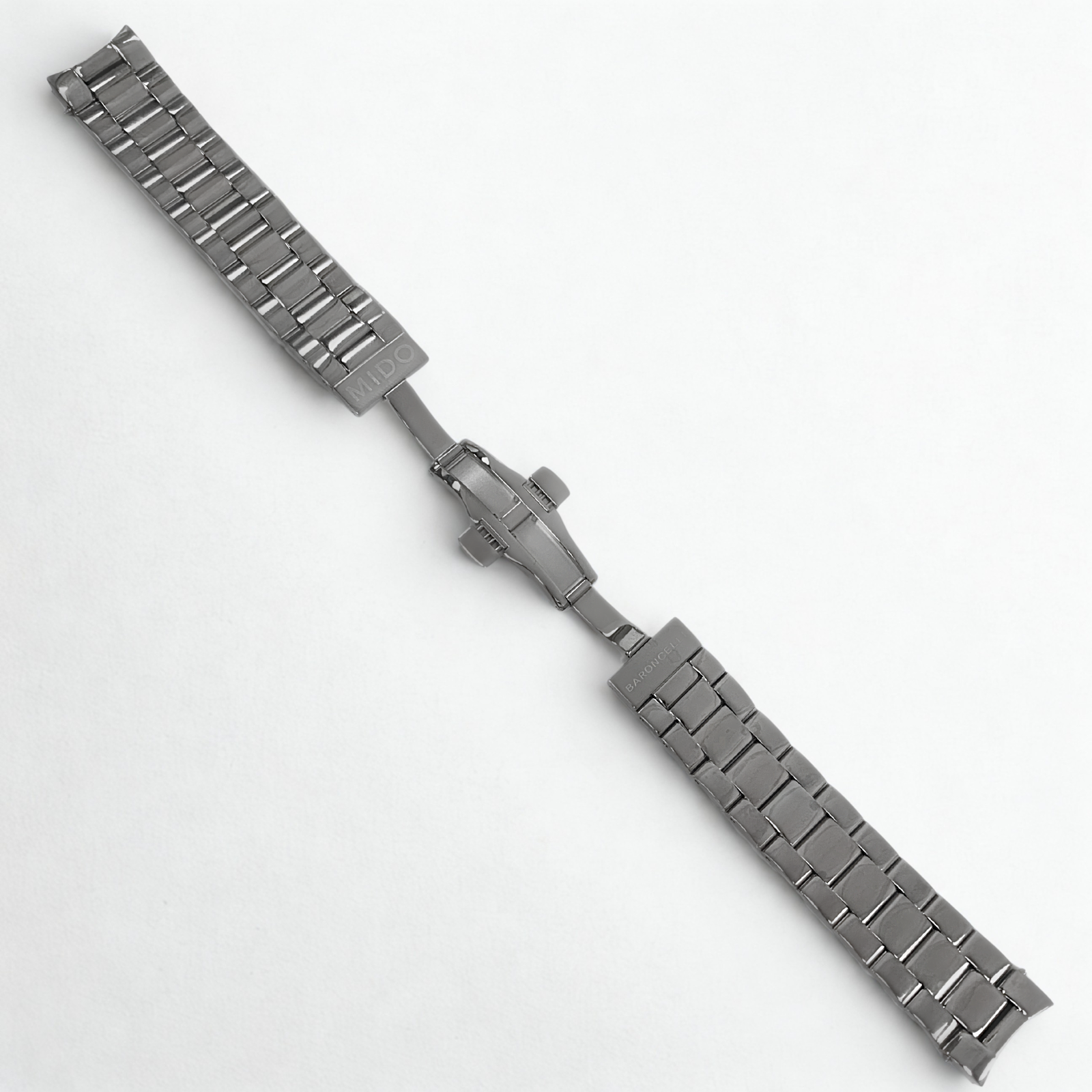 Silver Stainless Steel Watch Band - 20mm Bracelet w/ Curved End Links for Mido
