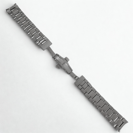 Silver Stainless Steel Watch Band - 20mm Bracelet w/ Curved End Links for Mido