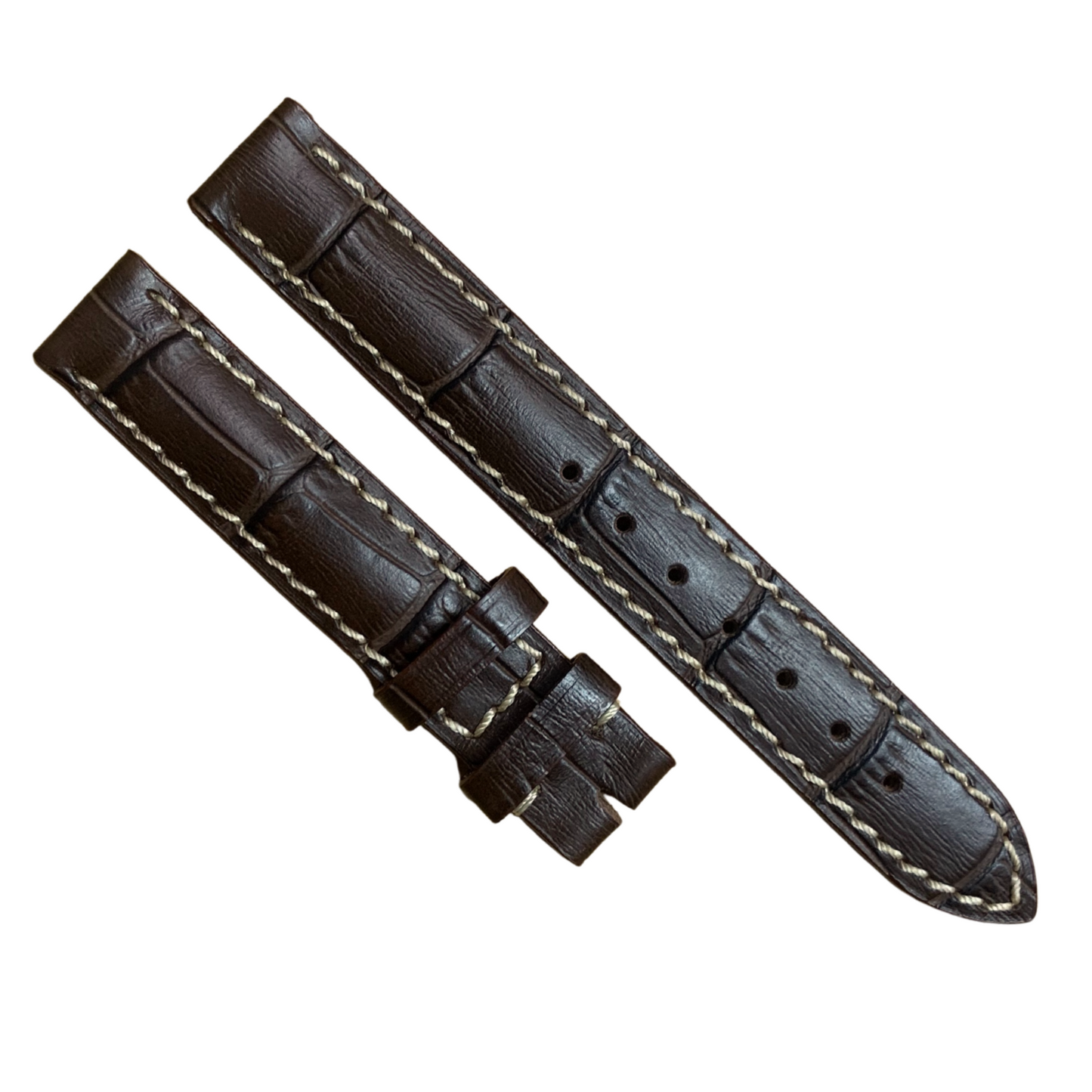 14mm Brown Leather Strap for Longines | Beige Stitch | Alligator Grain Look