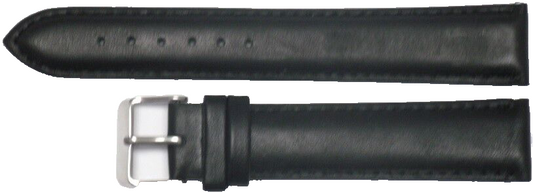 24MM Extra Long Plain Black Genuine Leather Padded Watch Band