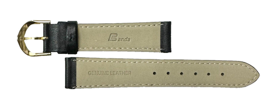 18 MM Plain Padded Black Genuine Leather Watch Band with stitches