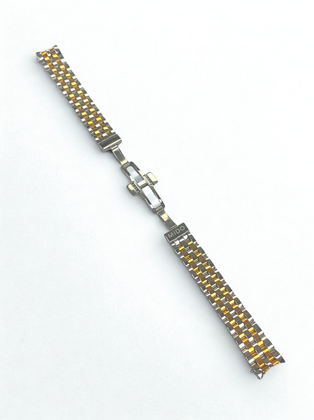 Two-Tone Stainless Steel Watch Band - 15mm Bracelet w/ Curved End Links for Mido