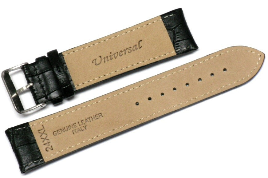 Watch Band Black Genuine Leather Alligator Grain Padded 18,20,22,24mm XXL