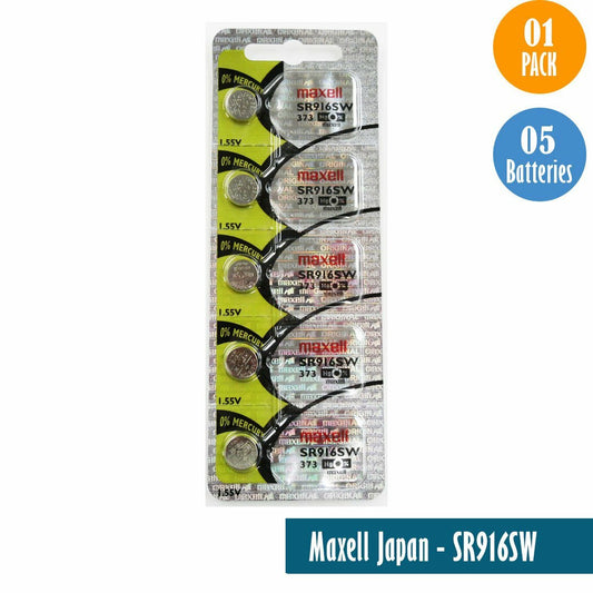 Maxell 373 Watch Cell Batteries SR916SW SILVER-OXIDE New Sealed (Pack 5)