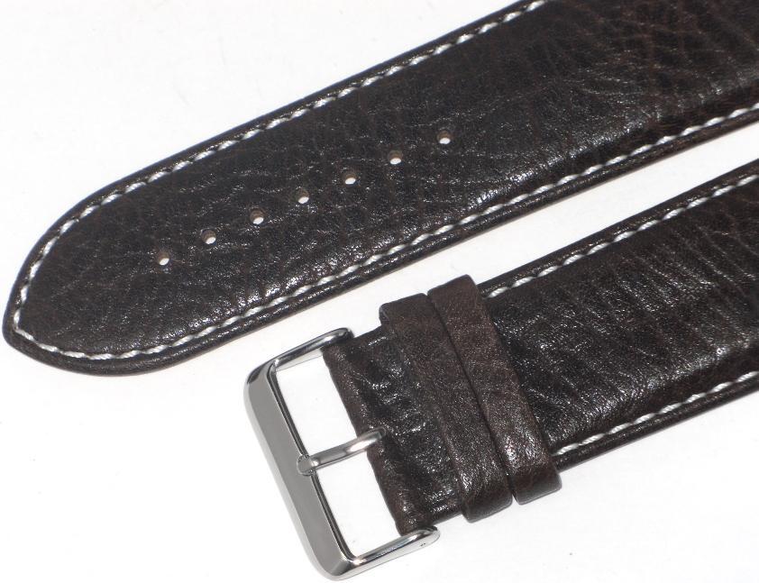 WATCH BAND(ITALIAN)GENUINE LEATHER GRAIN(SOFT)BROWN,PADDED WHITE STITCHES 28MM