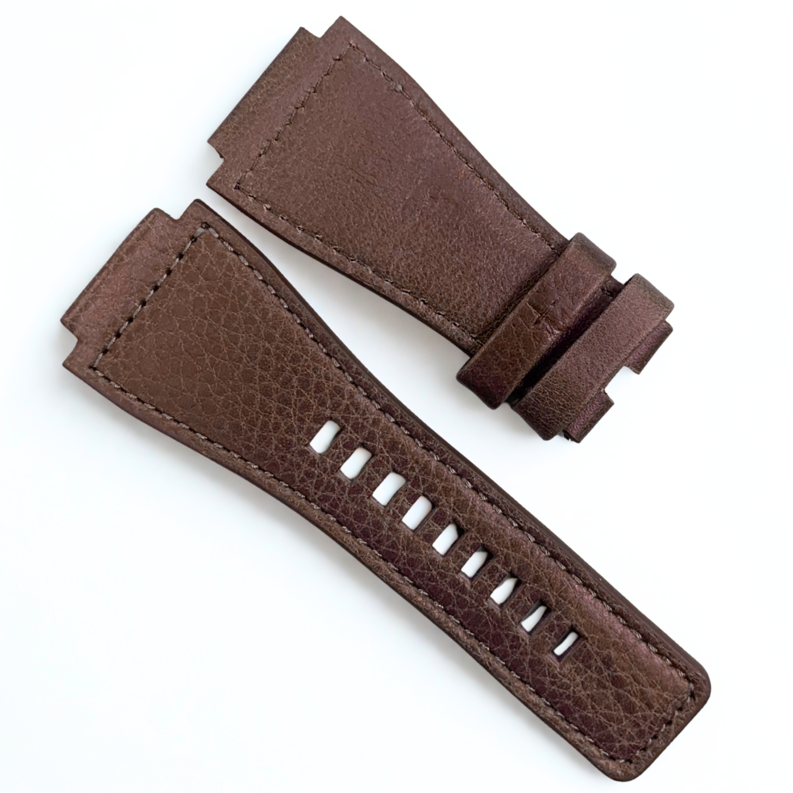 35mm Bell & Ross Style Leather Band Strap – Brown w/ Brown Stitching | 24mm lug