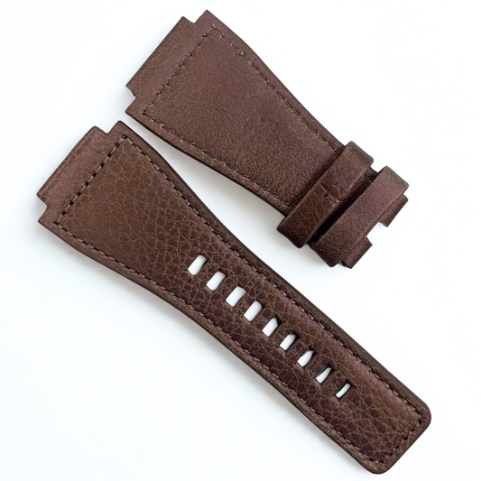 35mm Bell & Ross Style Leather Band Strap – Brown w/ Brown Stitching | 24mm lug
