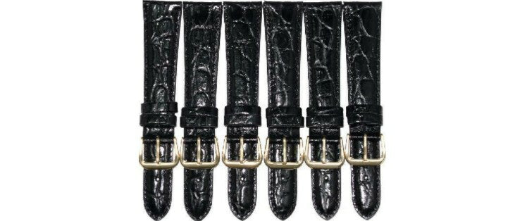 16 MM Genuine Leather Crocodile Grains Black Men's & Ladies Watch Band Lot of 6