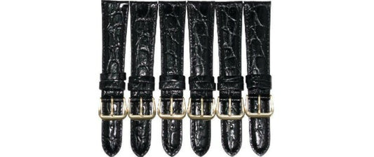 16 MM Genuine Leather Crocodile Grains Black Men's & Ladies Watch Band Lot of 6