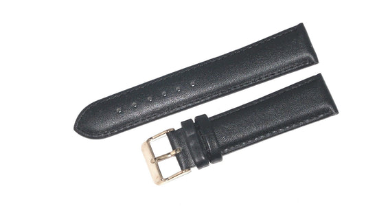 24 MM Plain Black Padded Leather Watch Band for Men and Women Watches