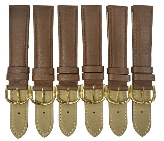 18 MM Plain Padded D.Brown Genuine Leather Watch Band with stitches (Lot of 6)
