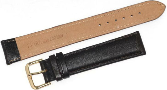Watch Band Dark Brown Genuine Leather Plain Padded, Stitched 16MM Extra Long