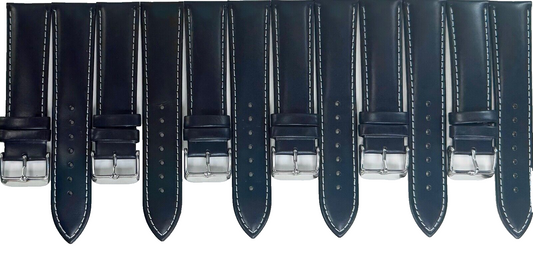 22MM, Lot of 6 UNIVERSAL WATCH BANDS Dark, Deep Blue GENUINE LEATHER PADDED