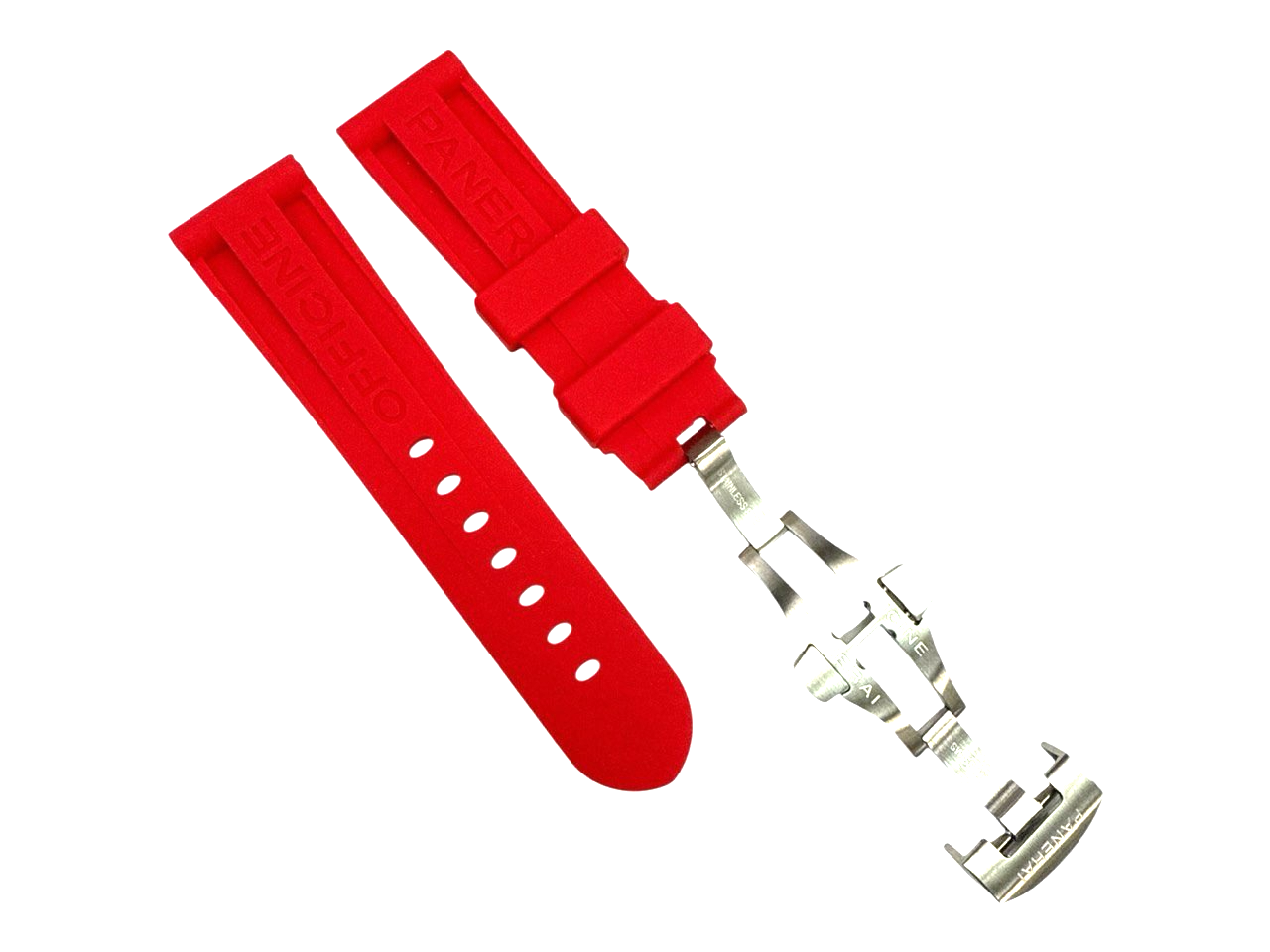 New Rubber Watch Band 24/22mm - Light Red Color for PANERAI w/ Deployment Clasp
