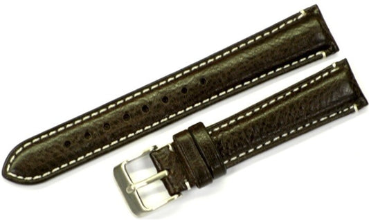 WATCH BAND(ITALIAN) GENUINE LEATHER GRAIN(SOFT)BROWN,PADDED,WHITE STITCHS 18MM