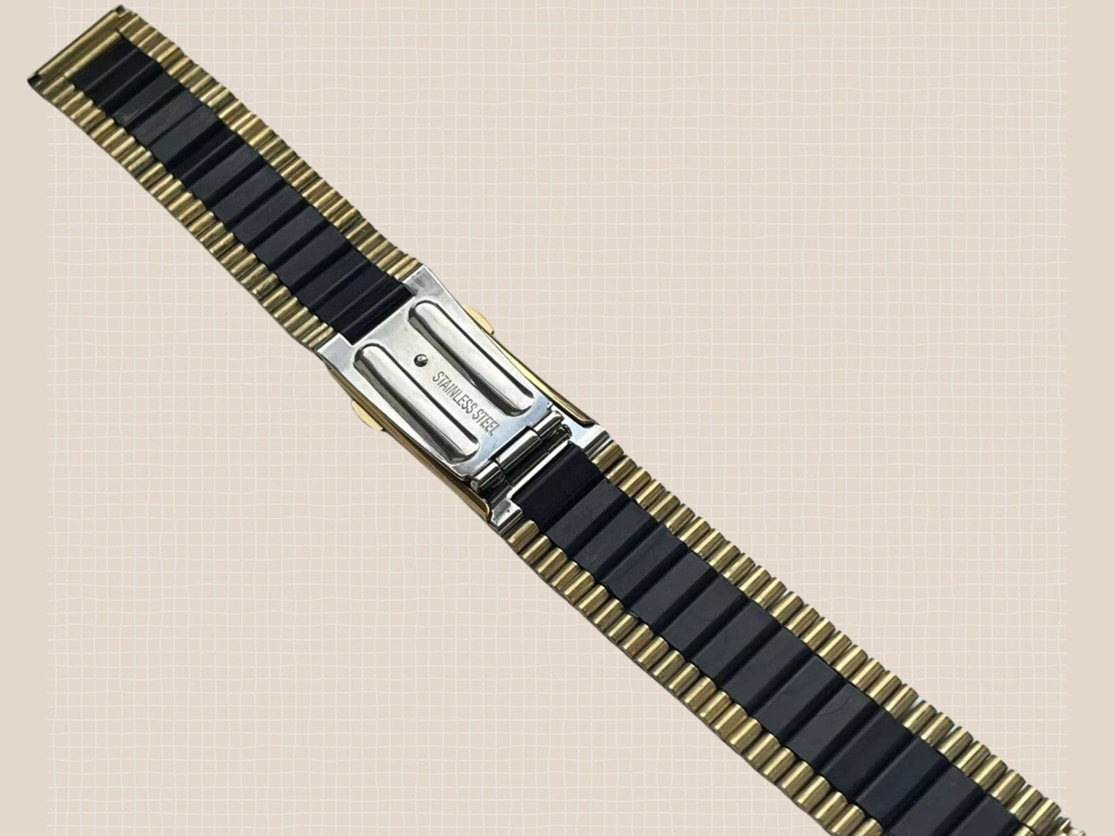 18mm Two-Tone Black & Gold Watch Strap for RADO Diastar–Stainless Bracelet Band