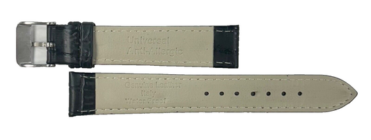 Watch Band Black Genuine Leather Alligator Grain Flat Stitches 18x16mm
