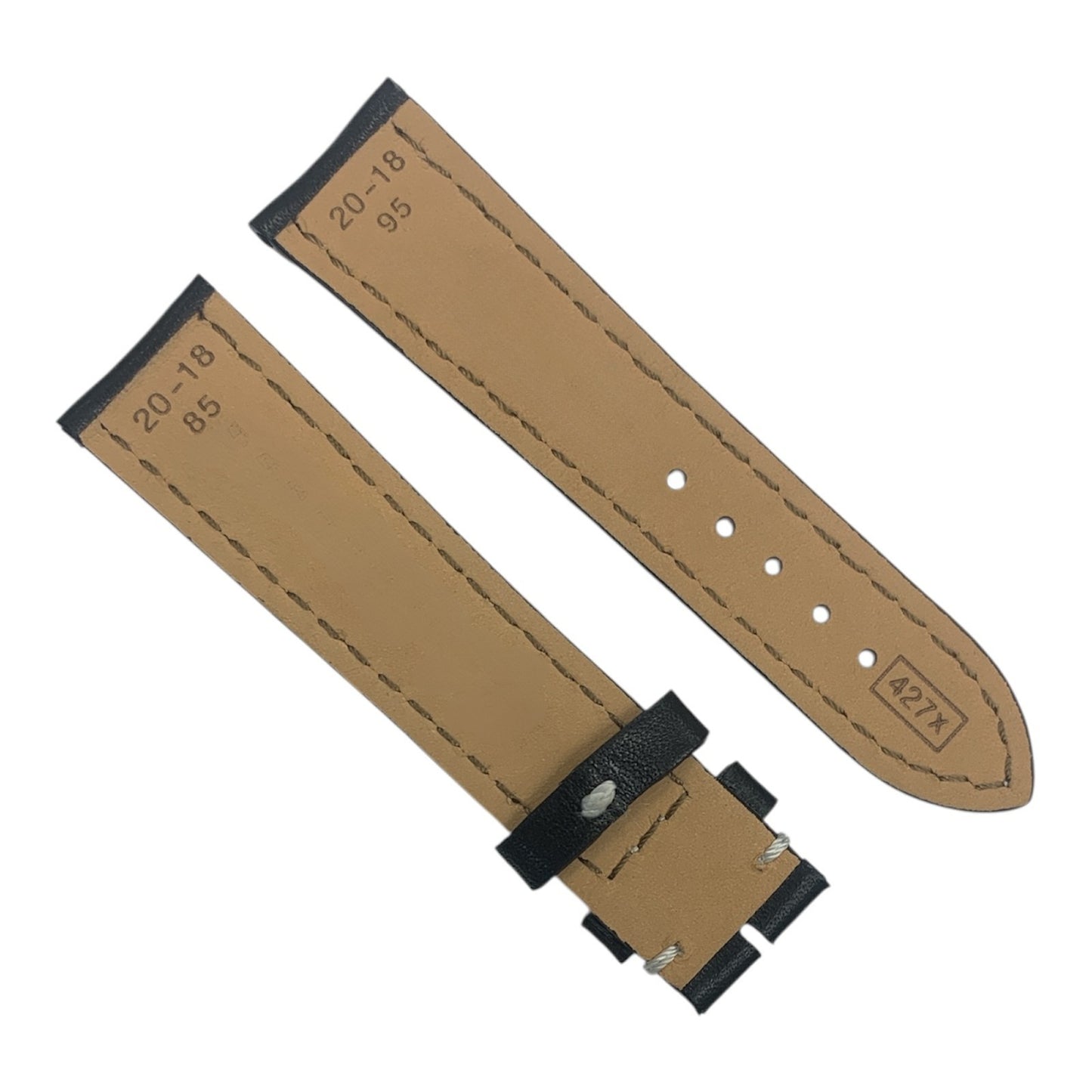 Leather Watch Band Strap Black/Navy with White Stitch 18/ 20mm Compatible BRT