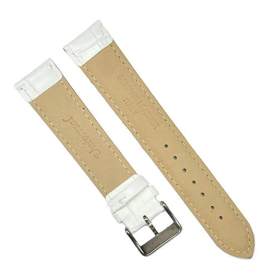 12-30mm, Genuine Leather, Alligator Grain, White Watch Band, Regular