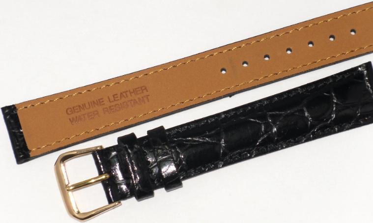Watch Band Crocodile Grains Black Genuine Leather 10mm for Women's Watches