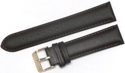 18 MM Plain Padded Dark Brown Leather Watch Band for Men and Women Watches