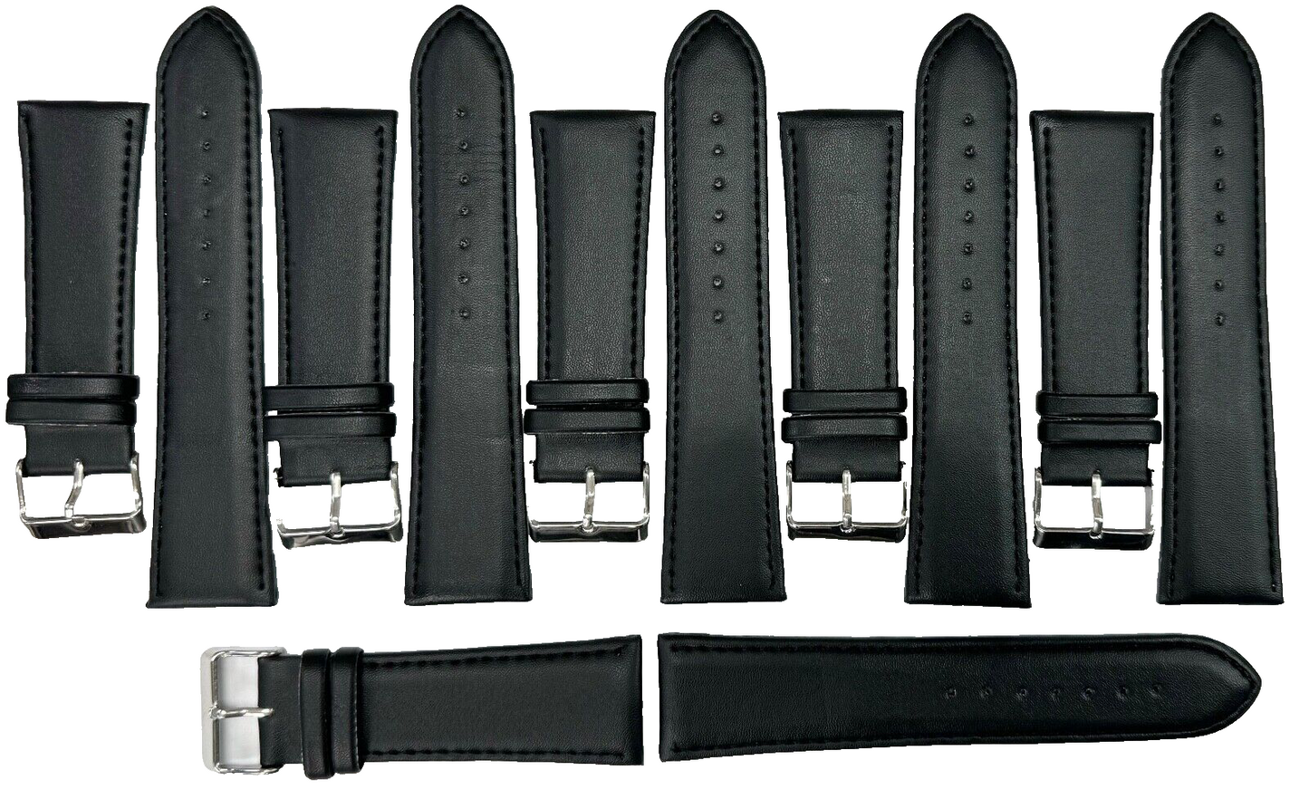 26 MM Genuine Leather Plain Black Watch Band Lot of 6
