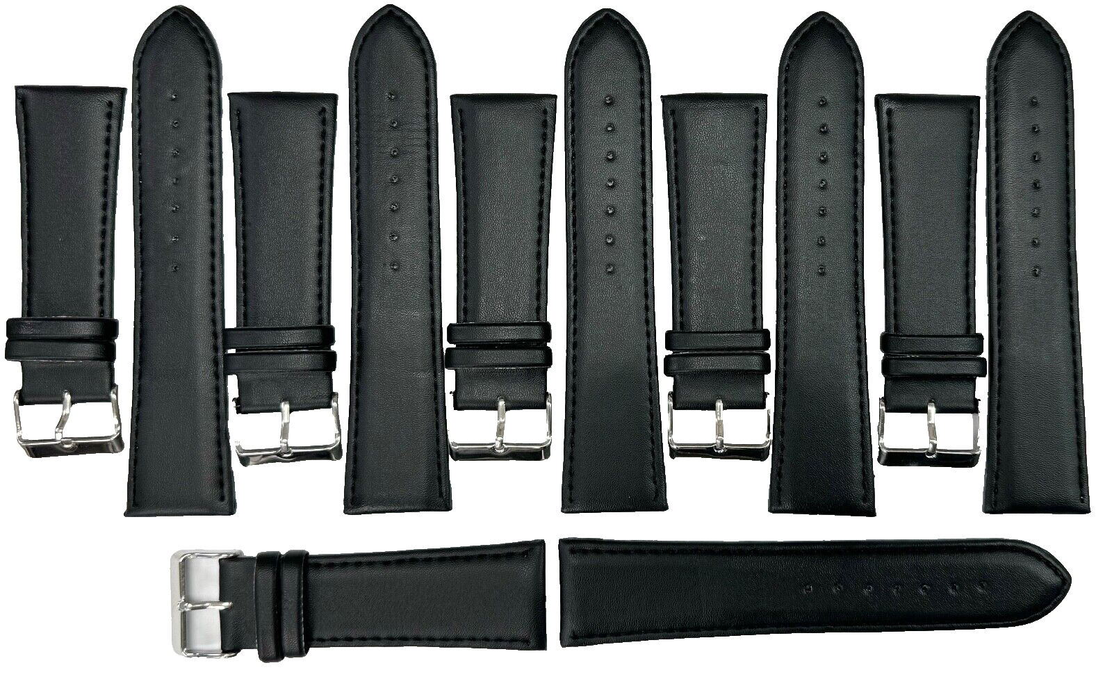 26 MM Genuine Leather Plain Black Watch Band Lot of 6