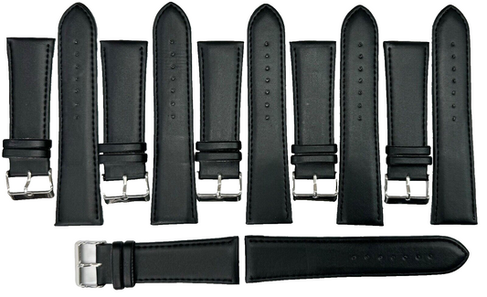 26 MM Genuine Leather Plain Black Watch Band Lot of 6