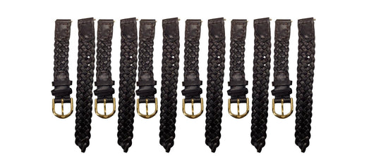 12MM, LOT OF 6 WATCH BANDS BRAIDED BROWN GENUINE LEATHER