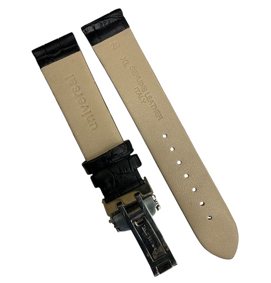18mm Black WatchBand Alligator Grain Deployment Clasp Fits Omega/Longines/Tissot