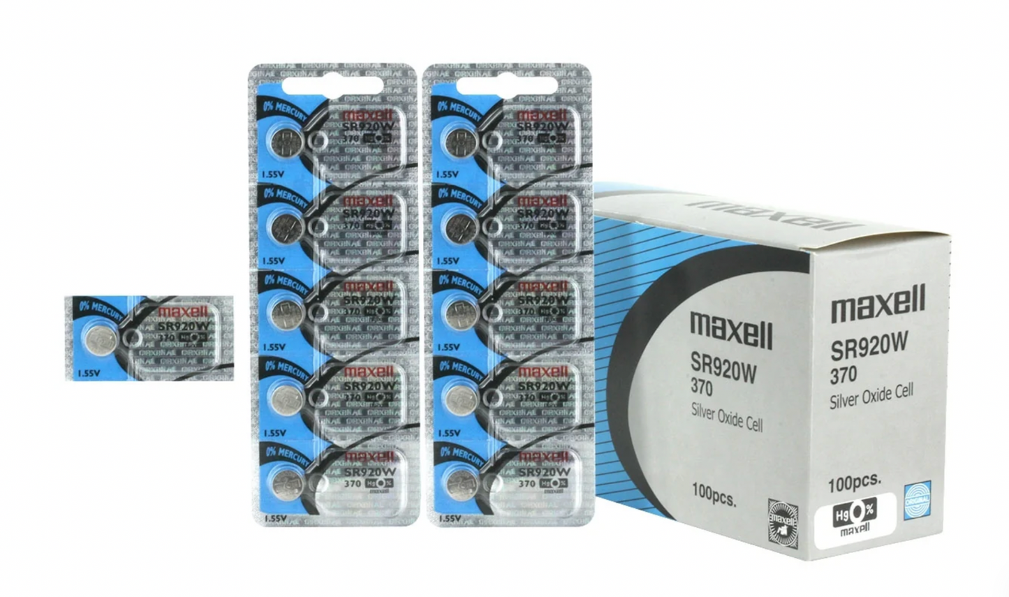 Maxell 370 (SR920W) 1.55V Silver Oxide Watch Batteries – Pack of 100 Batteries