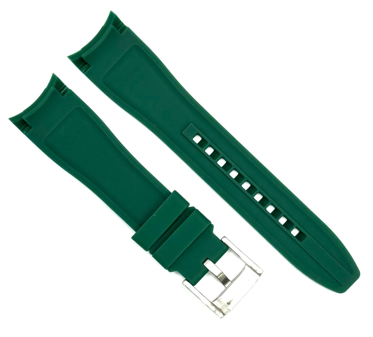 18-24mm Curved-End Emerald Green Soft & Smooth Silicon Rubber Watch Band