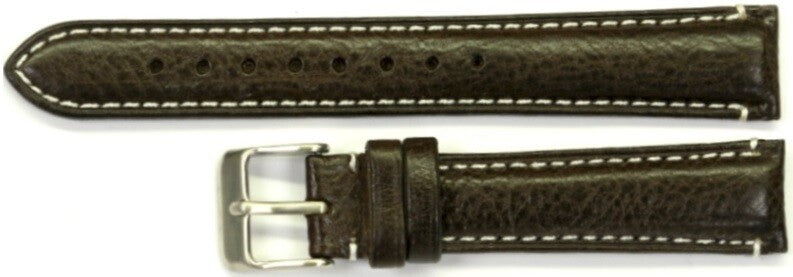 WATCH BAND(ITALIAN) GENUINE LEATHER GRAIN(SOFT)BROWN,PADDED,WHITE STITCHS 18MM