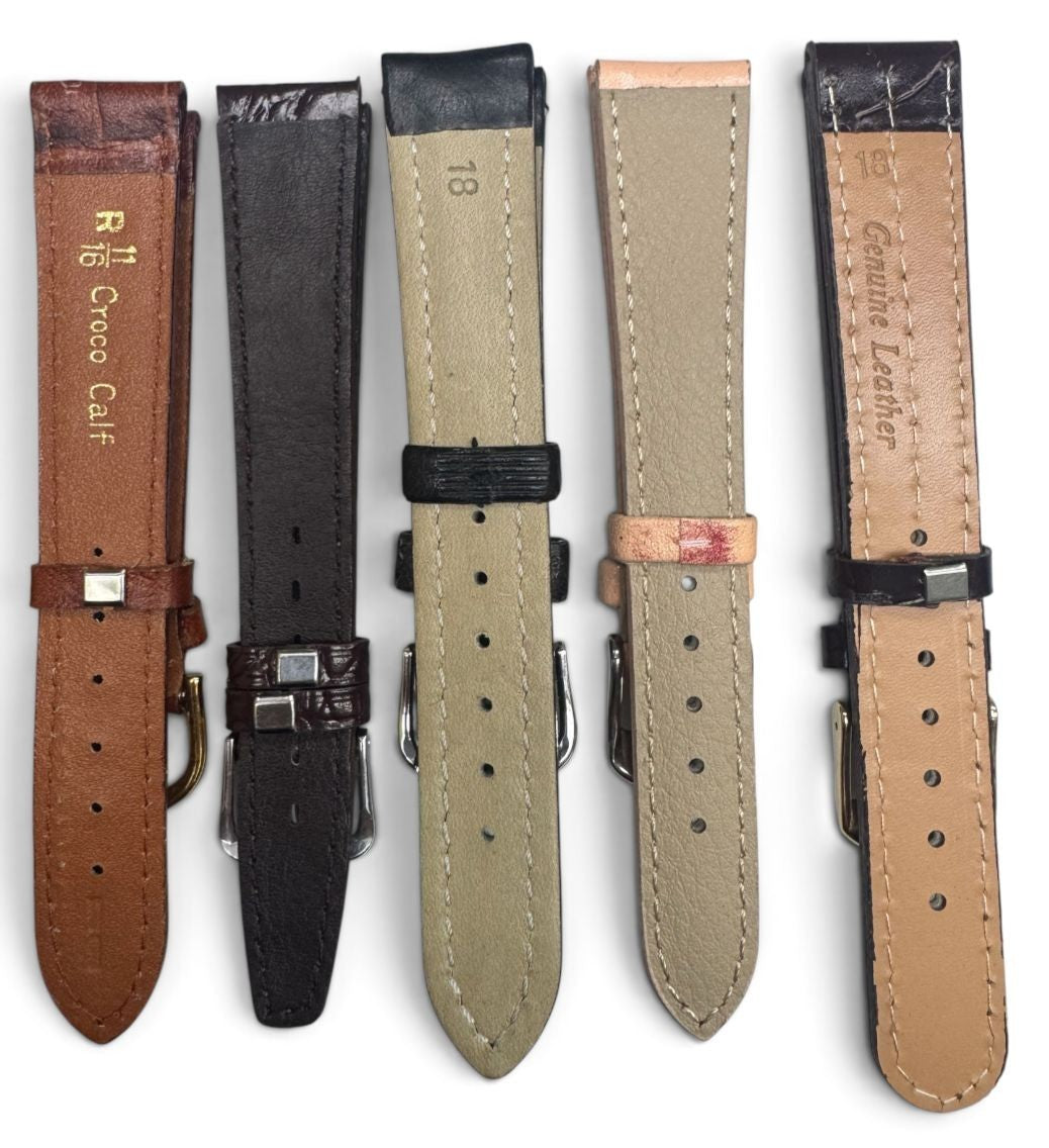 LOT OF 10 WATCH BANDS 18MM GENUINE LEATHER ALLIGATOR MIX STYLE AND COLORS