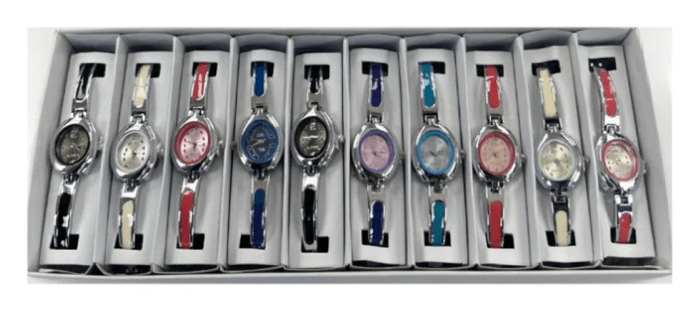 10pcs Set Women's Fashion Steel Band A07 Quartz Multi-Color Watch Bracelet