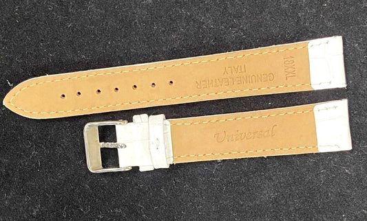 Watch Band Genuine Leather Alligator White(PADDED) 16,18,20,22,24mm XXL