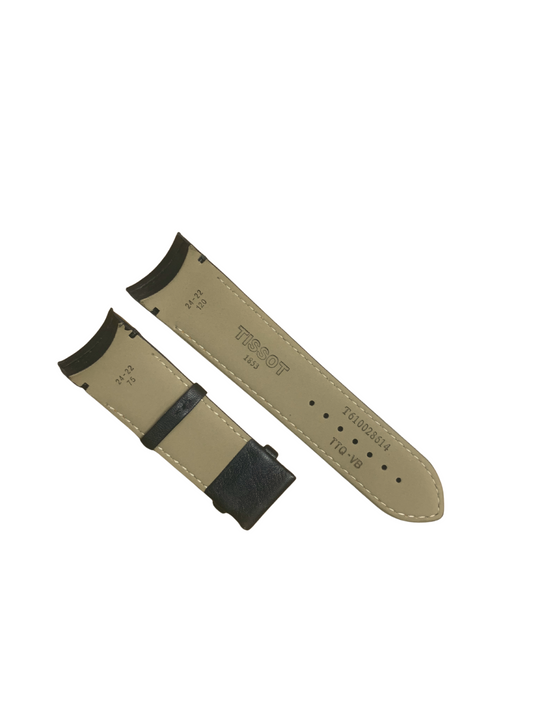 Tissot T610028614 Black Leather - Watch Band 24mm Lug 22mm Buckle -Orange Stitch