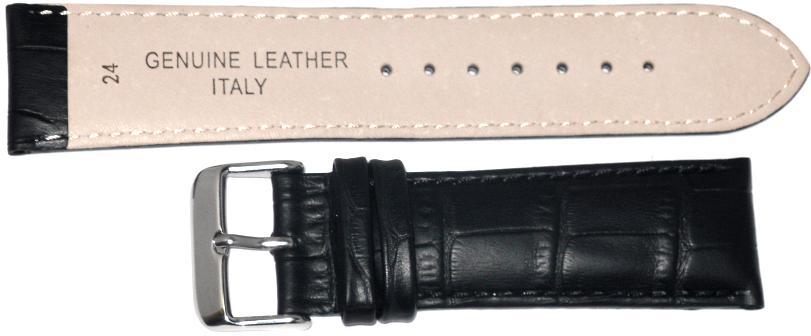 16mm Black Genuine Leather Alligator Grains Padded Watch Band