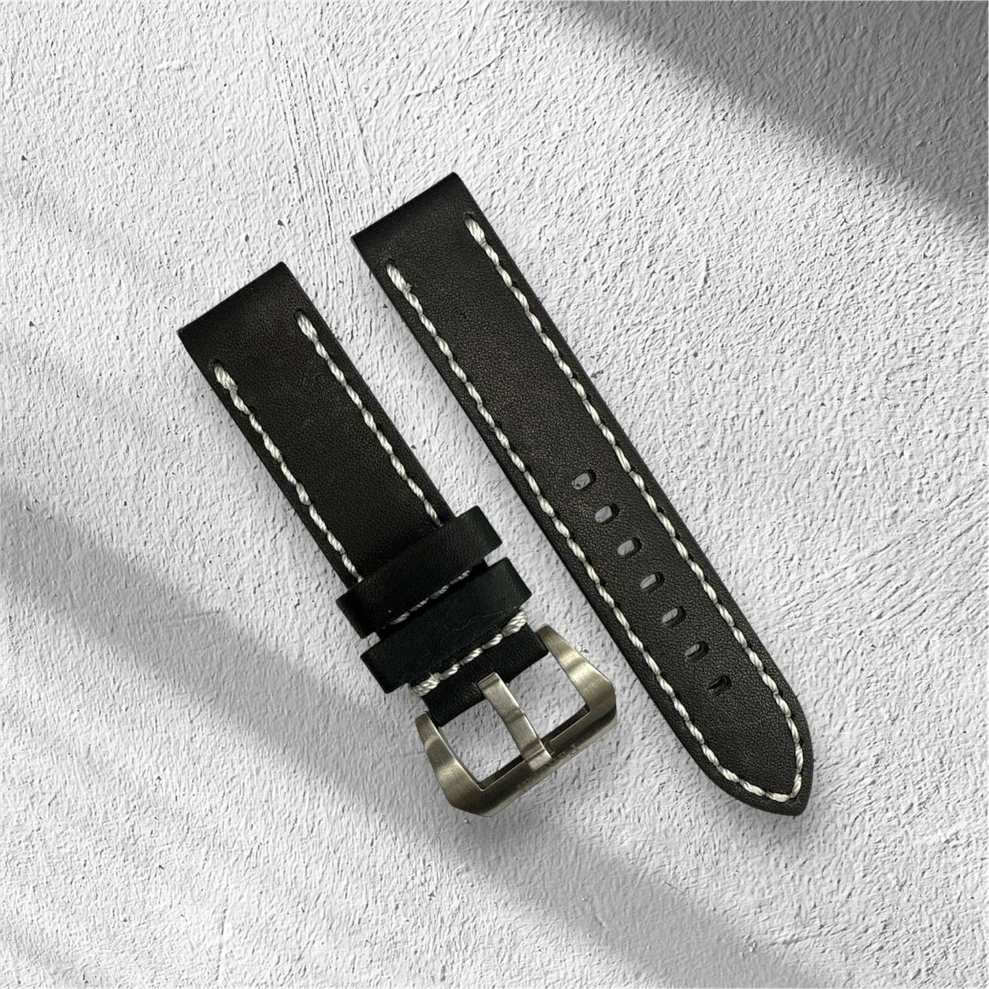 Watch Band Leather Strap Black fits PANERAI 22mm,24mm,26mm Flat (High Quality)