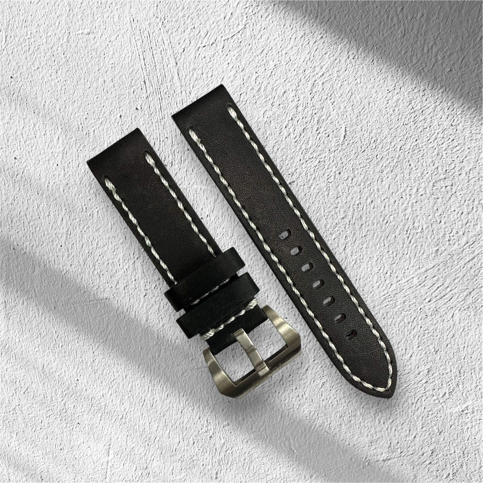 Watch Band Leather Strap Black fits PANERAI 22mm,24mm,26mm Flat (High Quality)